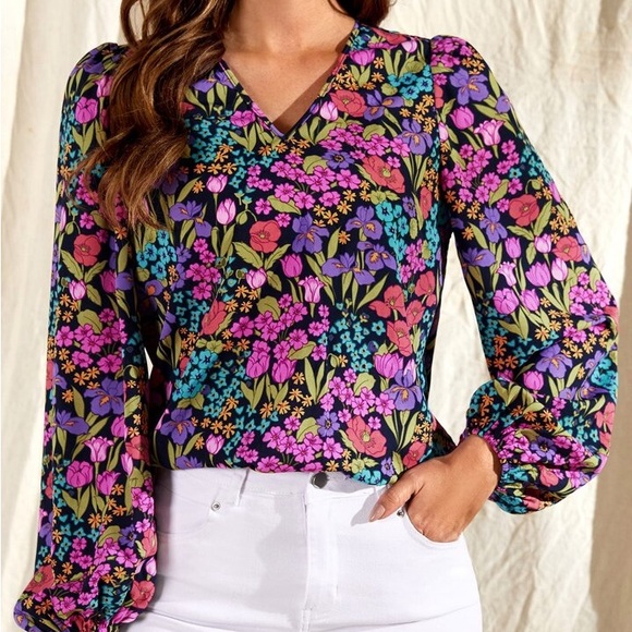SHEIN Tops - SHEIN Pink and Purple Fitted Peplum Blouse